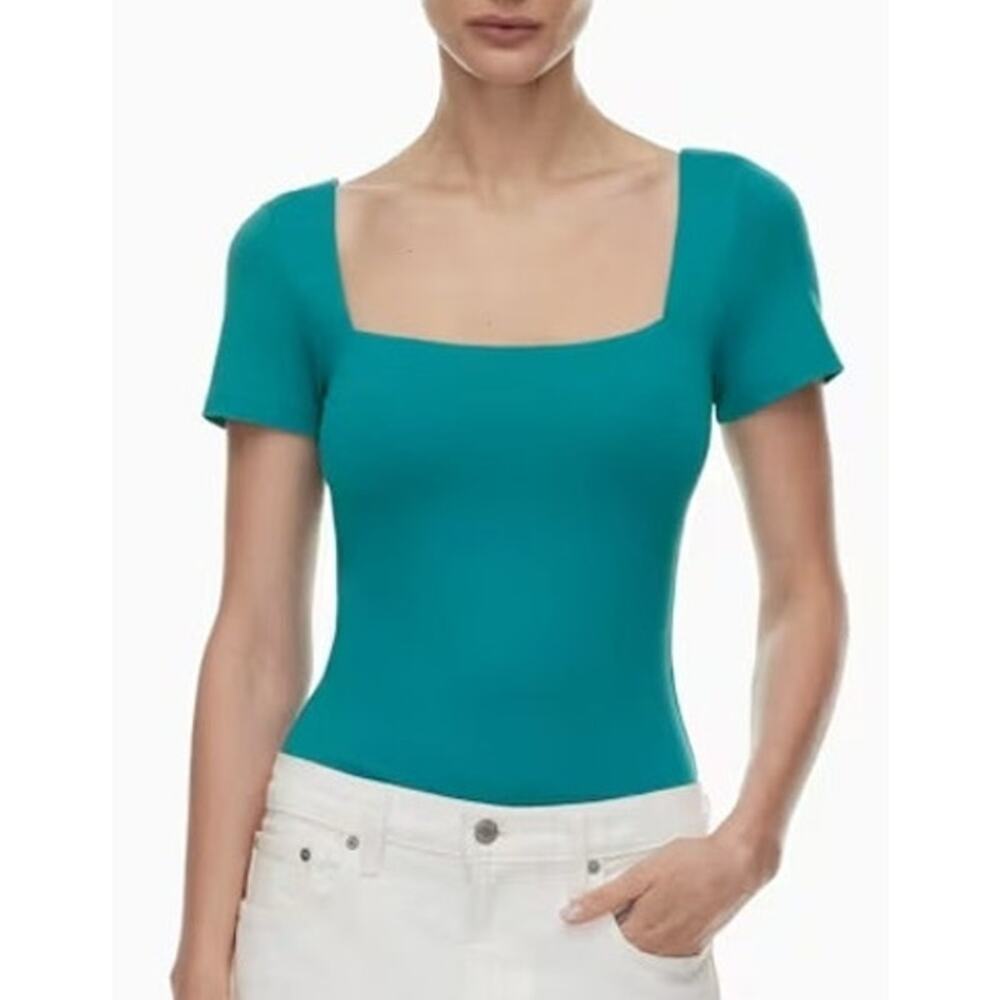 Aritzia Babaton Contour Square Neck Bodysuit Small Teal Green Layer Quiet Luxury
